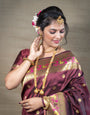 Maroon Color Pure Paithani Silk Saree With Glod Zari Weaving Designer Bodar and Pallu