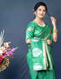 Green Color Ethnic Motifs Linen Blend Saree