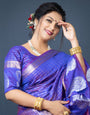 Purple color kanchipuram lilen silk saree silver and gold weaving work and blouse