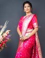 Pink color pure paithani silk saree with Muniya  boder and silver zari weaving work saree