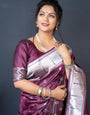 Wine color pure paithani silk saree with Muniya boder and silver zari weaving work saree