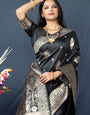 Black color banarasi silk saree with designer silver and gold weaving work and blouse pis