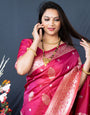 Gajari twotoned color banarasi silk saree with designer silver and gold weaving work and blouse pis