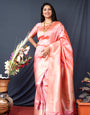 Peach color Classy banarasi silk saree With lines bollyood vibes