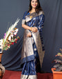 Navy blue color Classy banarasi silk saree With lines bollyood vibes