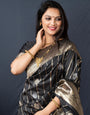 Black color Classy banarasi silk saree With lines bollyood vibes