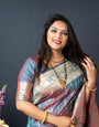 Steel rama color Classy banarasi silk saree With lines bollyood vibes