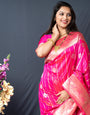 Pink color Classy banarasi silk saree With lines bollyood vibes