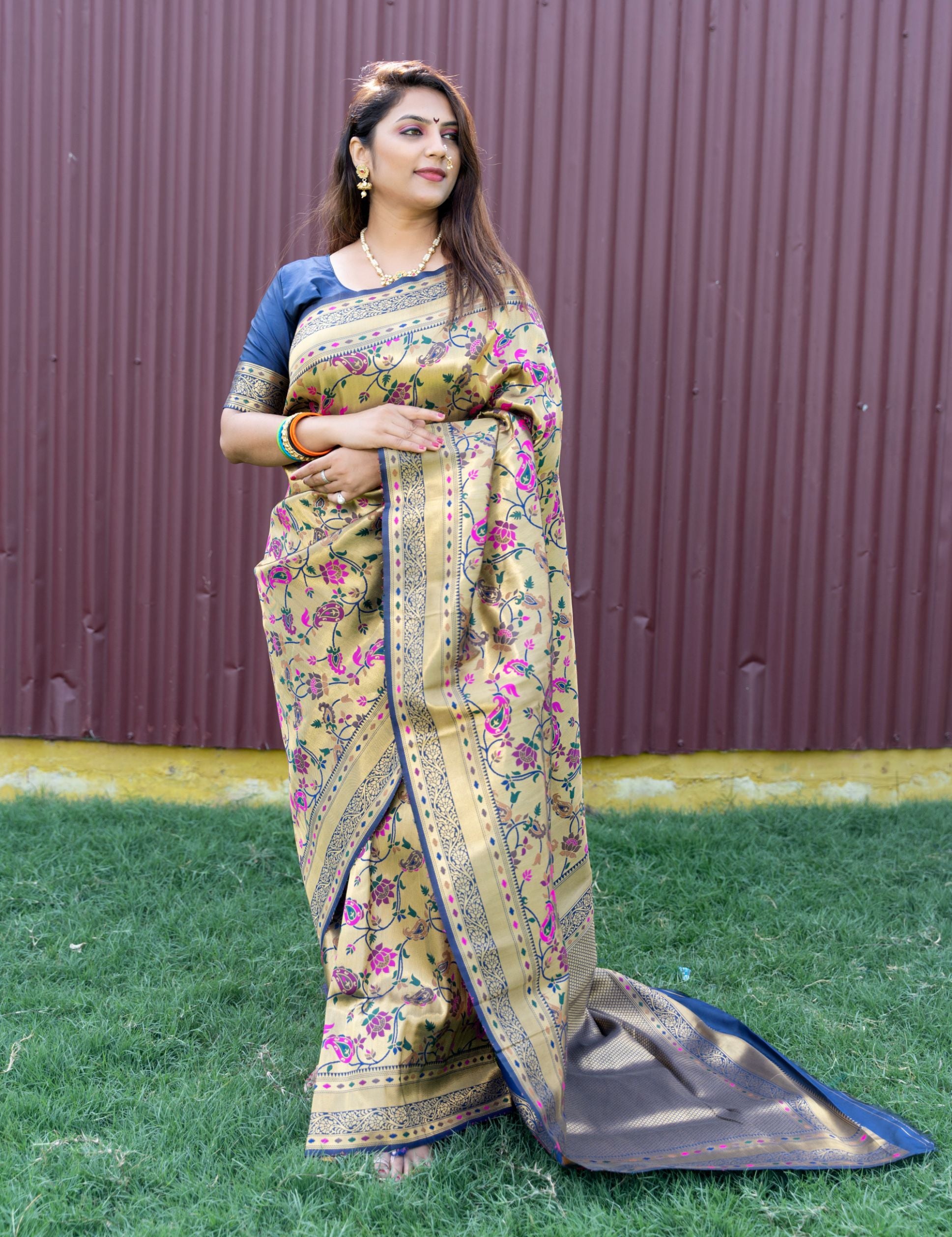 Purpal color bollywood saree with allover zari work
