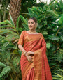 Red Toned Traditional Kanjivaram Silk Saree and Gold Zari Weaving Work