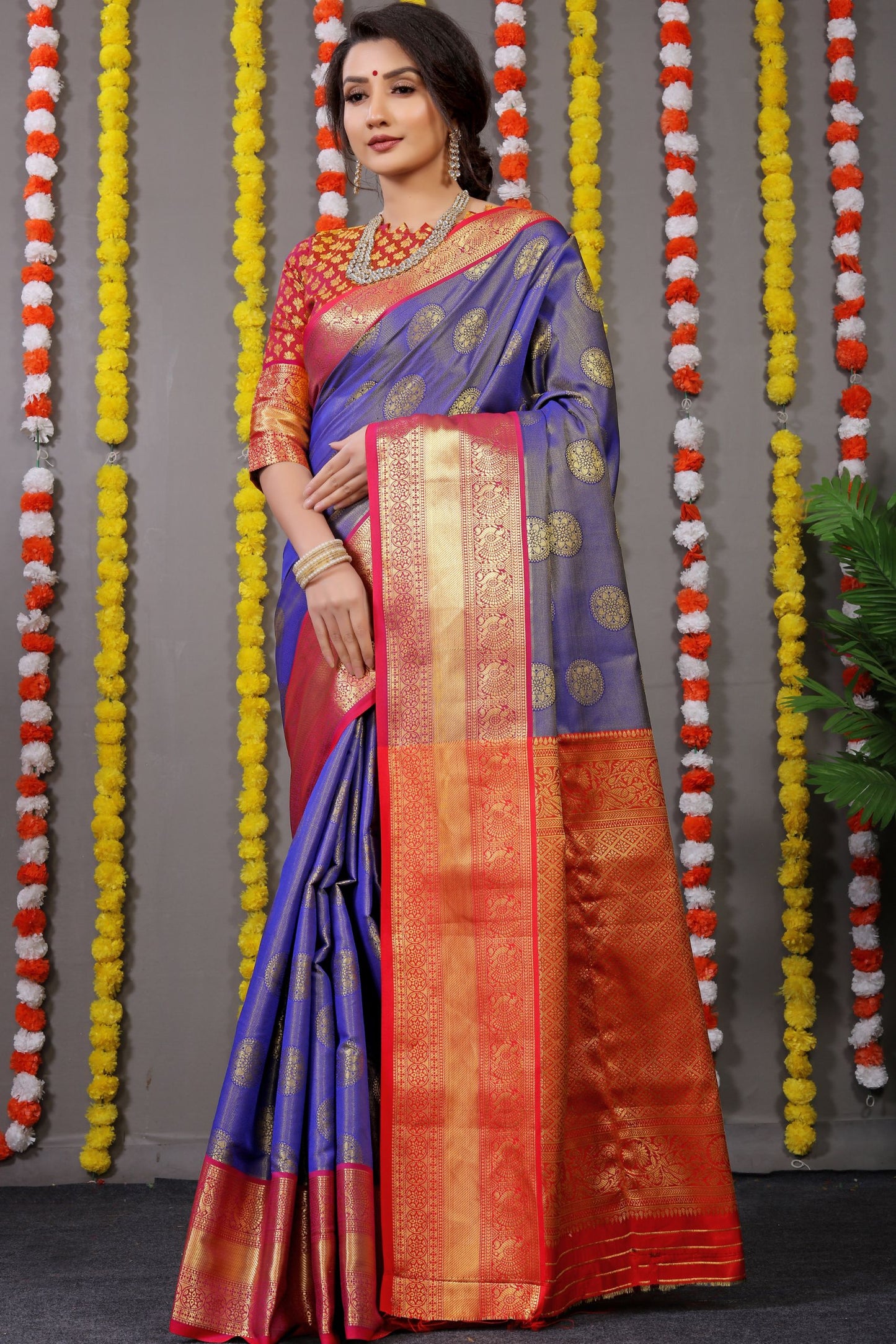 Royal Blue Color Kanjivaram Silk Saree For Evergreen Fastival Collection