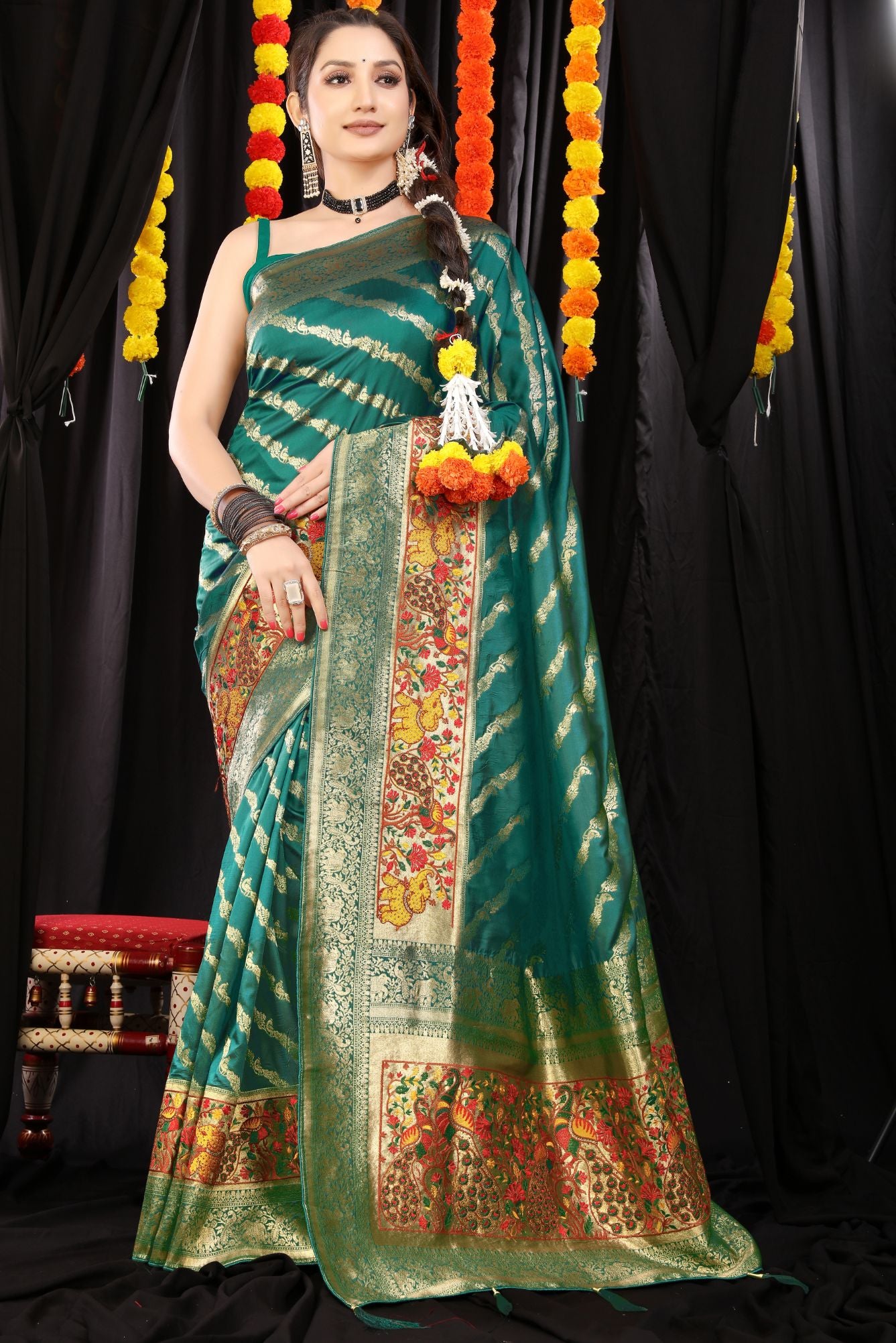 Rama Color Traditional Banarasi Silk Sarees
