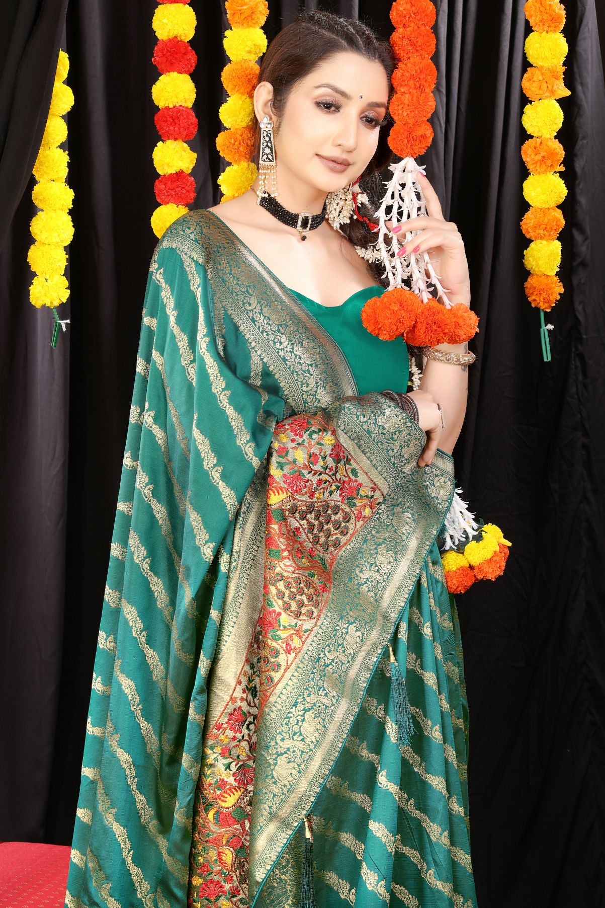 Rama Color Traditional Banarasi Silk Sarees