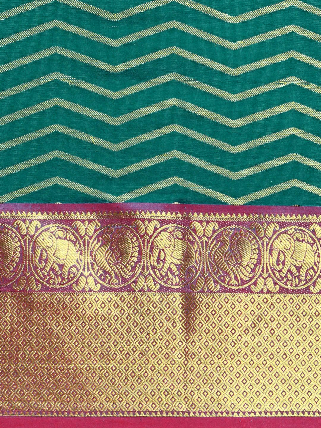 Rama Color Handloom Kanchipuram Silk Saree With Contrast Border and Pallu