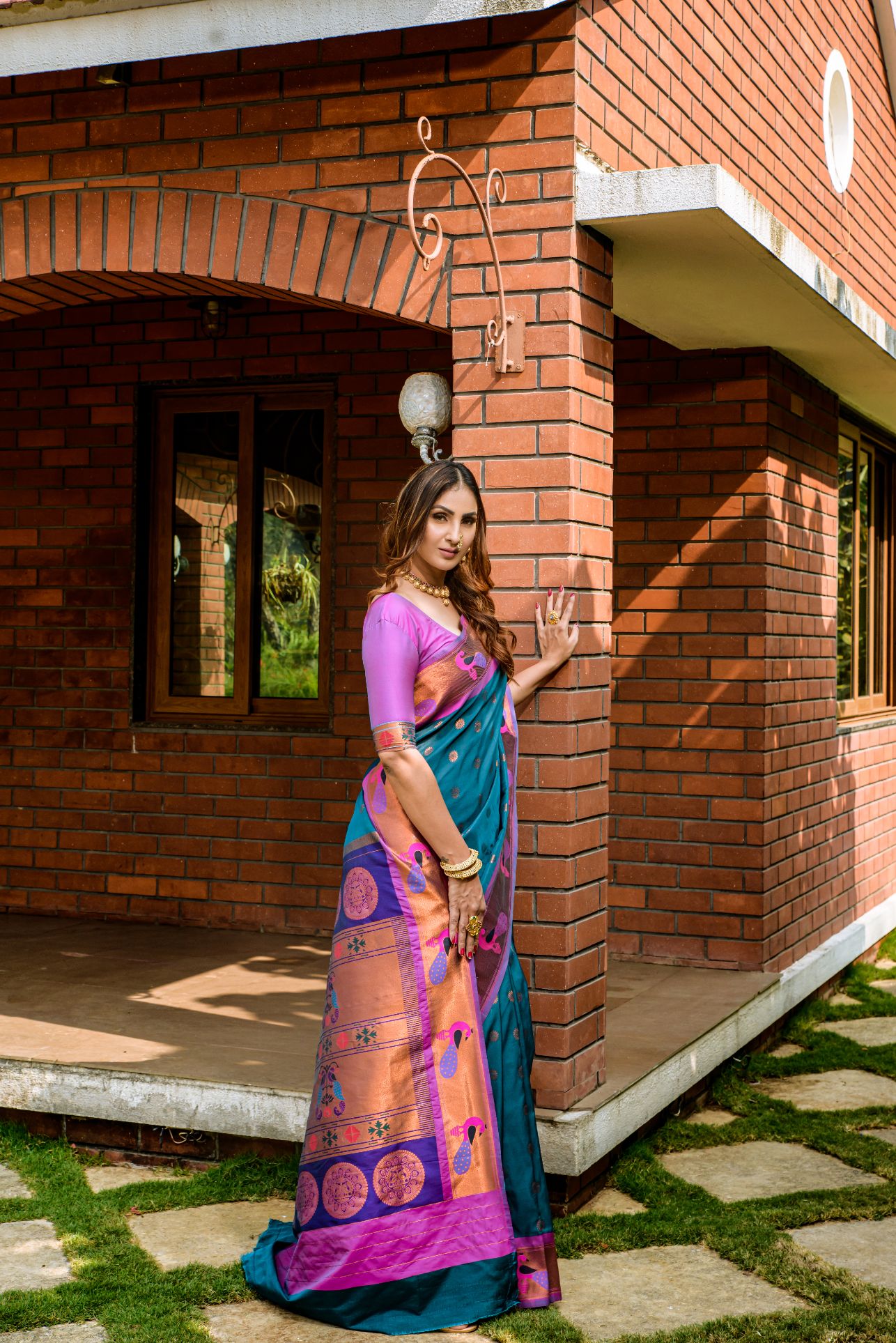Rama Toned Embellished Paithani Silk Sarees