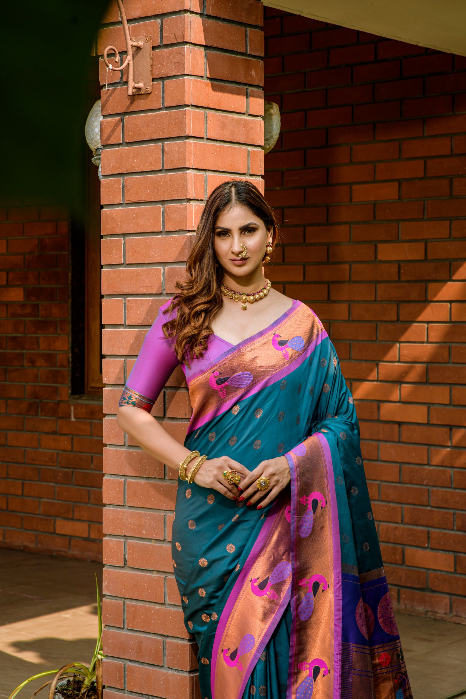 Rama Toned Embellished Paithani Silk Sarees
