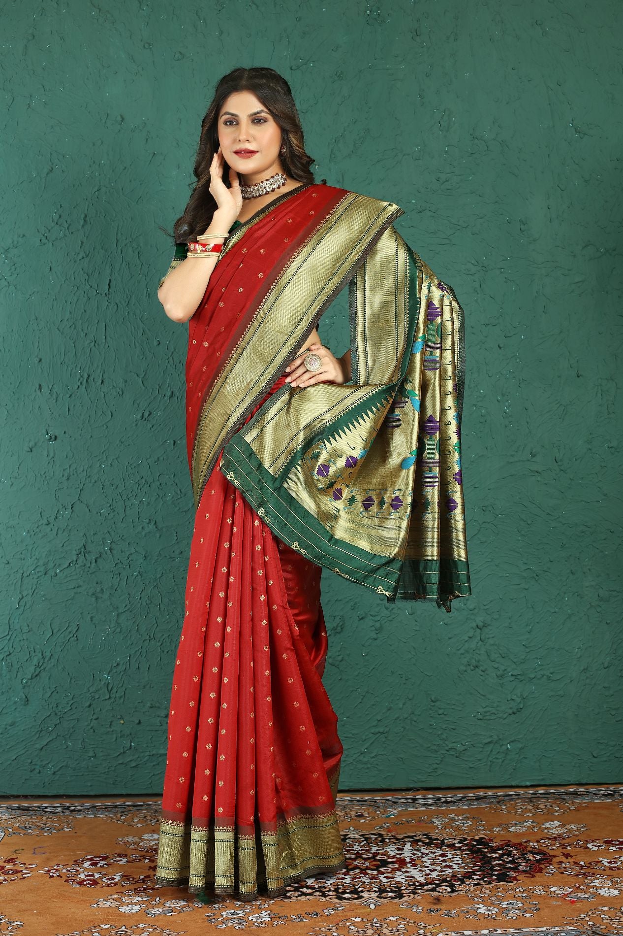 Red Colour Authentic Paithani Silk Sarees