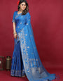 Royal Blue Color Handwoven Linen Silk Saree