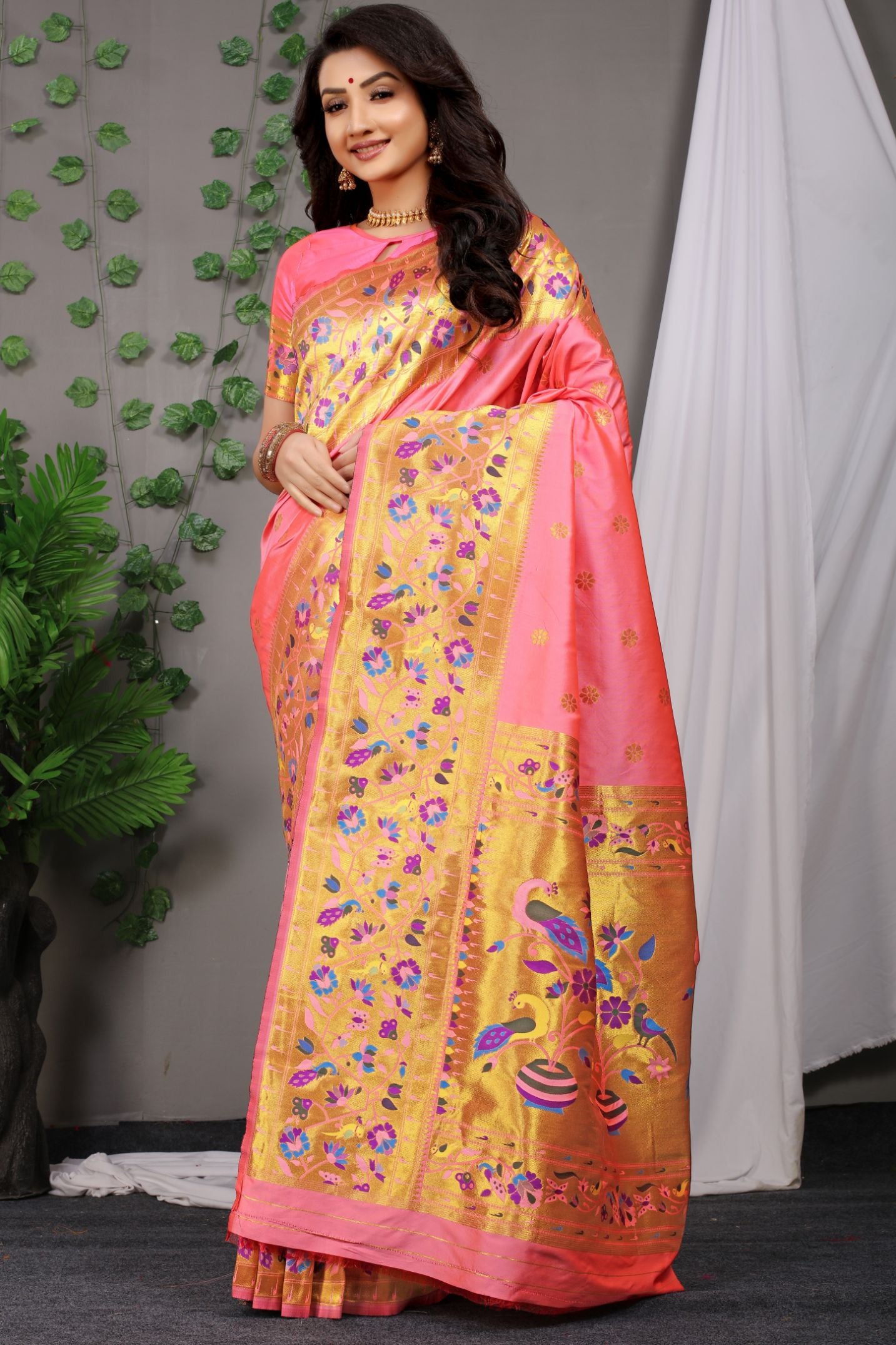 PeachToned Handloom Pure Silk Paithani Saree