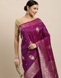 wine Color Exclusive Banarasi Saree Design Silver and Gold Zari Weaving Work with Designer pallu