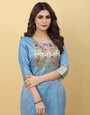 Sky Blue Color latest fashion suits in india suits in Paithani Style