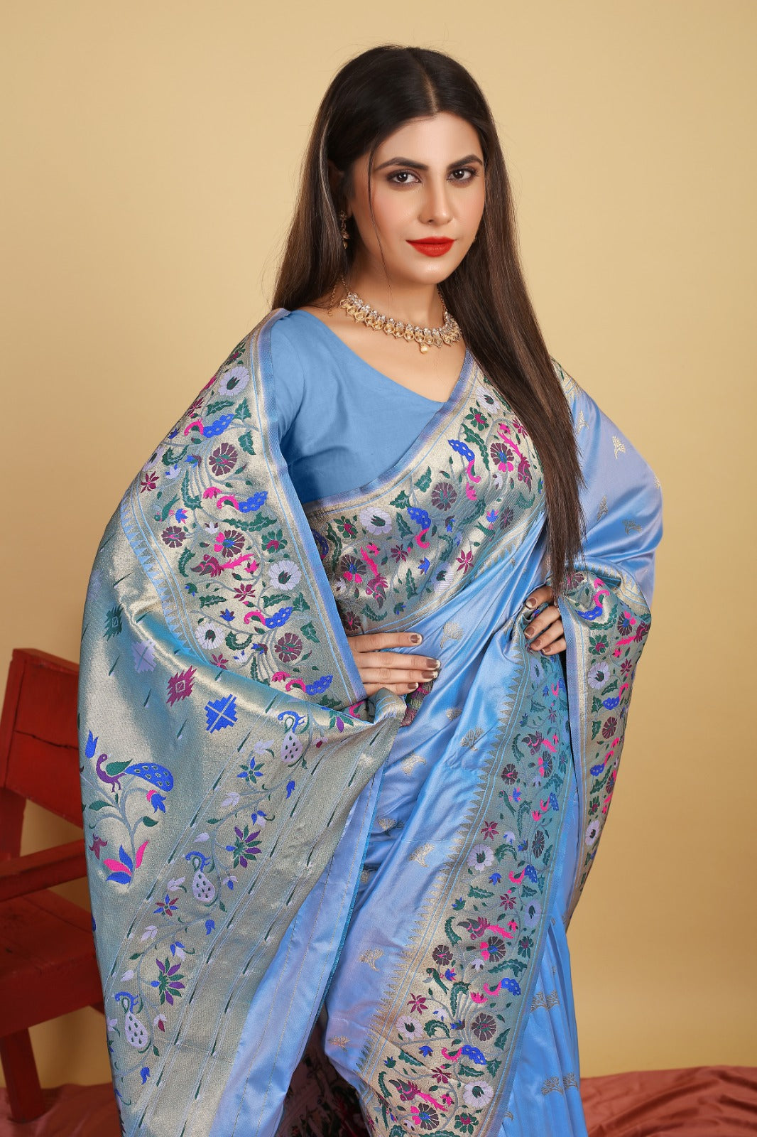 Sky Blue Toned Exclusive Pure Paithani Silk Sarees
