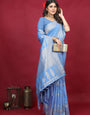 Sky Blue Color Handwoven Linen Silk Saree