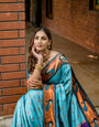 Sky Blue Toned Embellished Paithani Silk Sarees