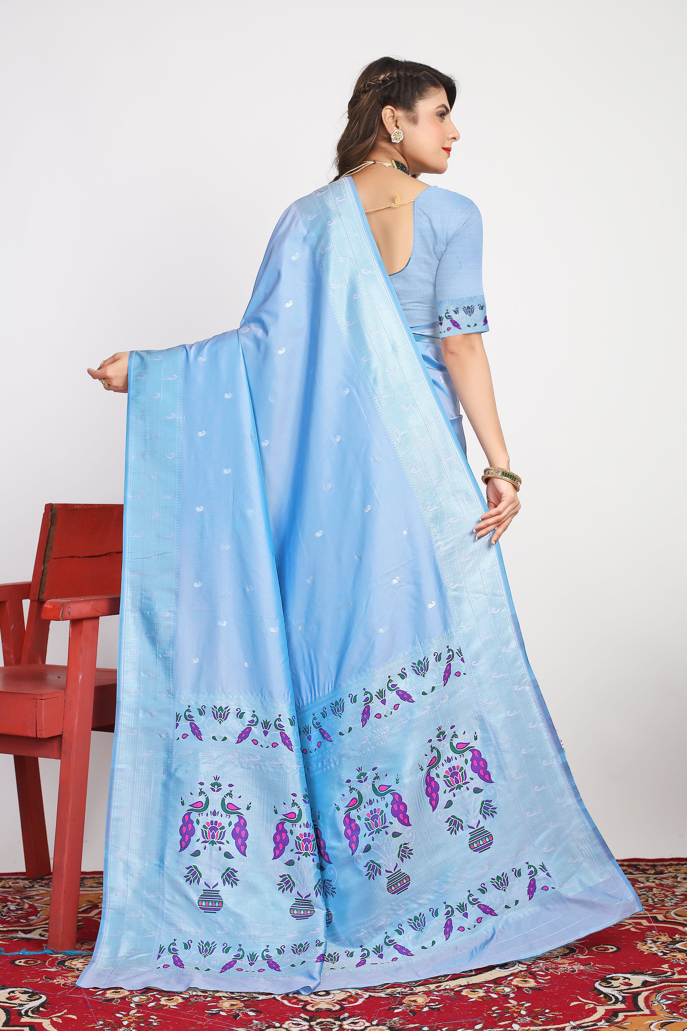 Sky Blue Color Embellished Paithani Silk Sarees