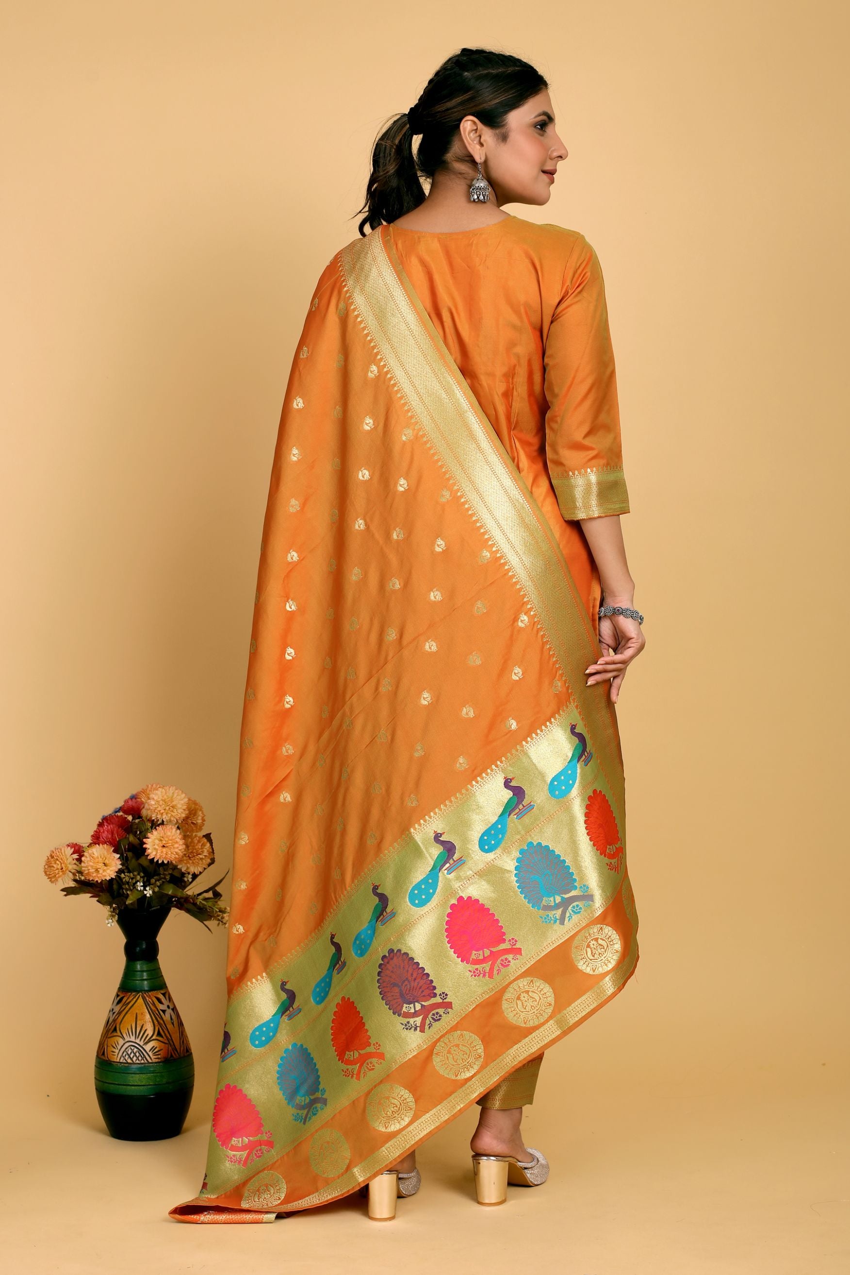 Orange Color latest fashion Unstich suit dress material in india