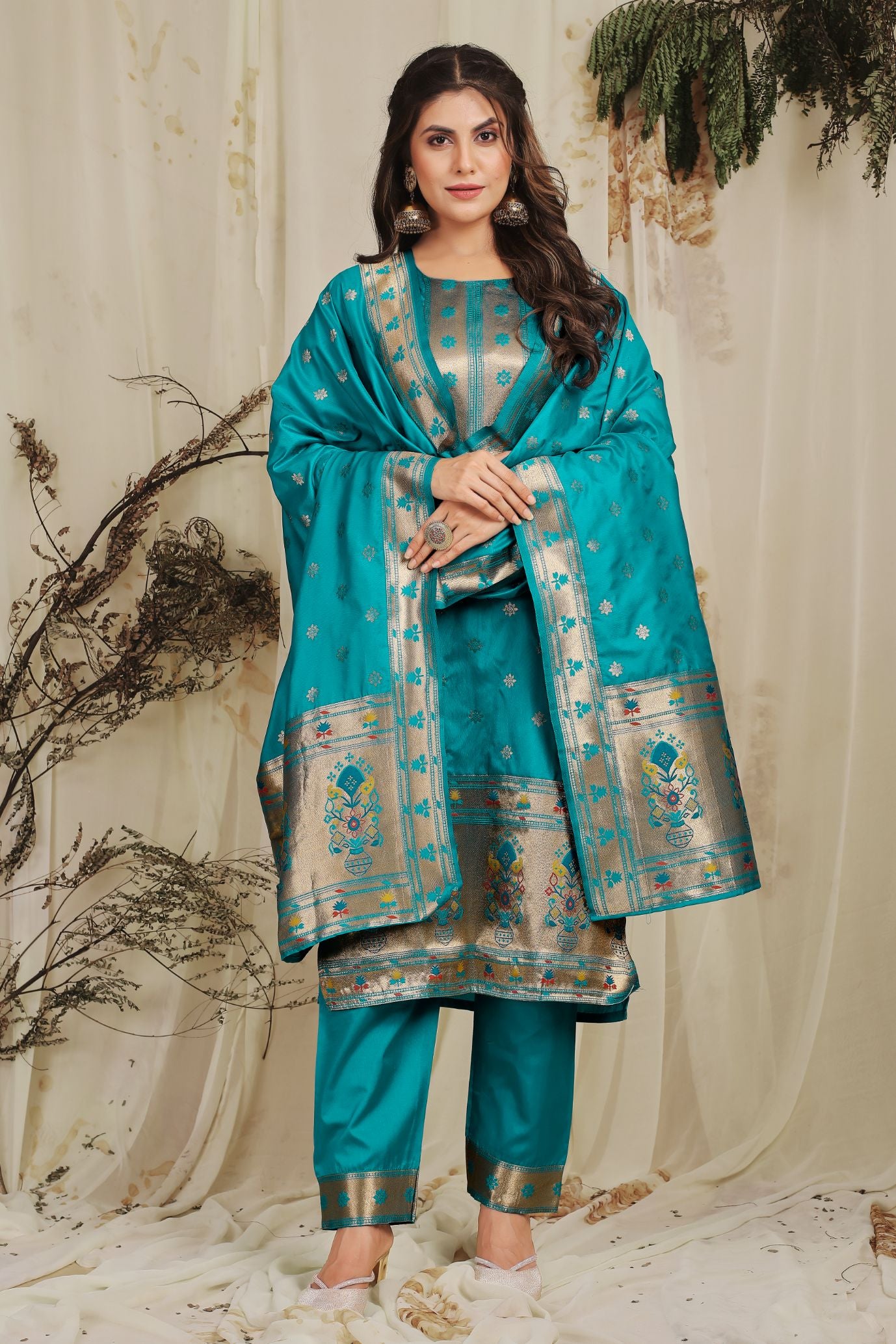 Rama Color Designer Paithani Silk suits dress material