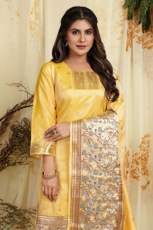 Paithani Silk With Zari Weaving Salwar Suit ( Unstitched ) Cream