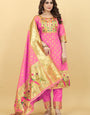 Baby pink Color latest fashion suits in india suits in Paithani Style
