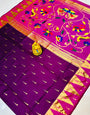 Wine Color Handloom Traditional Paithani Silk Sarees
