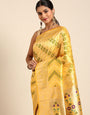 Yellow Toned Pure Bandhani Silk Saree With Meenakri Work and Designer Pallu and Blouse