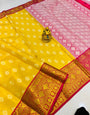 Yellow Toned Floral Zari Tissue Mysore Silk Saree