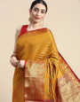 Yellow  Color Handloom Kanchipuram Silk Saree With Contrast Border and Pallu