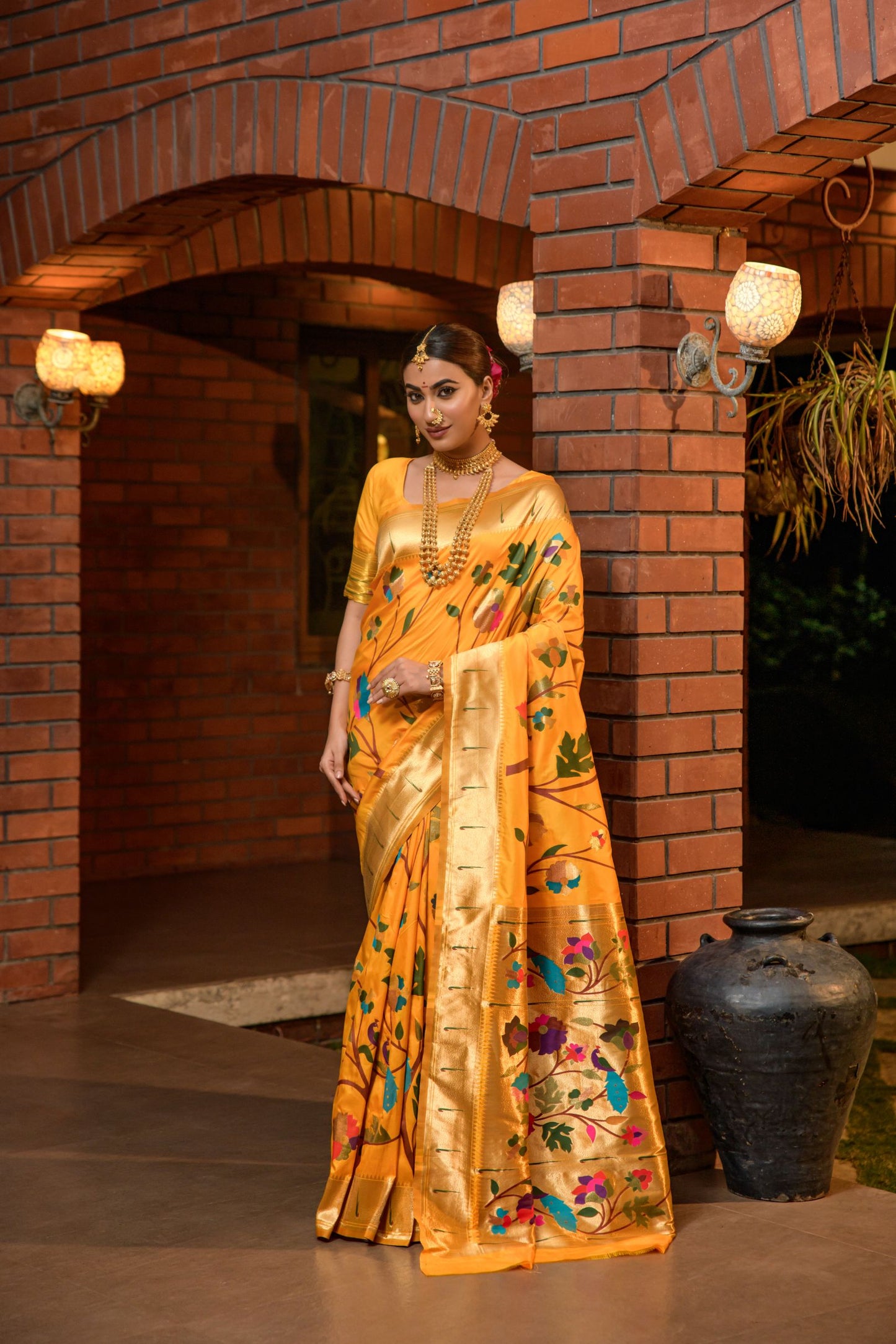 Yellow Toned Artistic Pure Paithani Silk Sarees