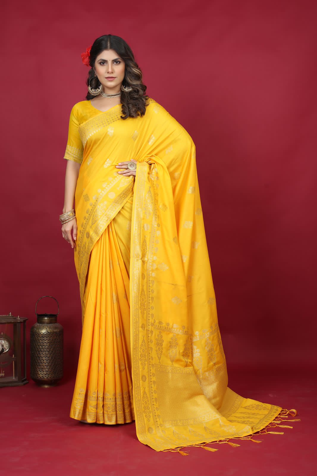 Yellow Color Handwoven Linen Silk Saree