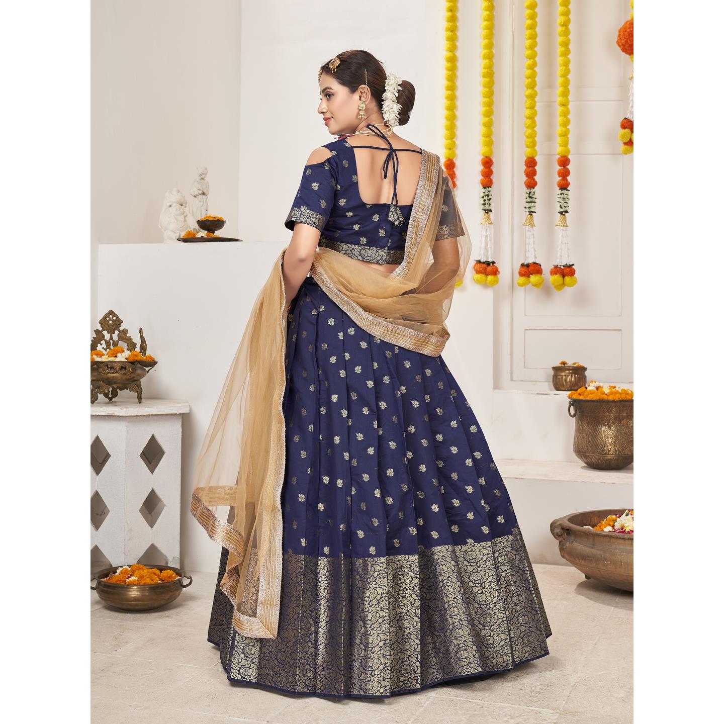 Navy Blue Color Banrasi lehenga choli for wedding Collection