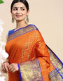 Orange Color Ethnic Motifs Zari Pure Silk Kanchipuram Saree