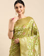 Pista Green Color Pure Banarasi Silk Sarees And Meenakari Weaving Work With Blouse Pis.