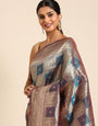Steel Rama Color Soft silk Banarasi saree woven design