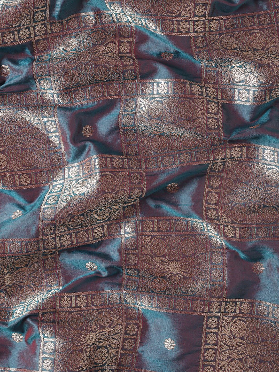 Steel Rama Color Soft silk Banarasi saree woven design