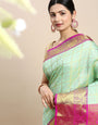 Sea Green Color Ethnic Motifs Zari Pure Silk Kanchipuram Saree
