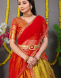 Yellow Color Pure silk zari weaving Lahengha Choli in South Indian Style