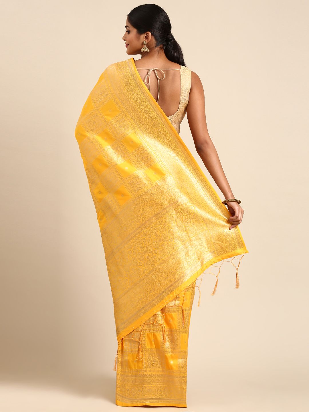 Yellow Color Soft silk Banarasi saree woven design